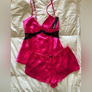 NWT pink satin and lace lingerie cami top and mini shorts set